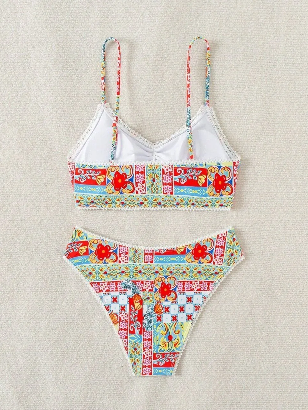 Multicolor Boho Women's Holiday Beach Allover Printed Spaghetti Bikini Set
